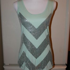 RUE21 Mint/Light Blue Chevron Sequin Tank Top